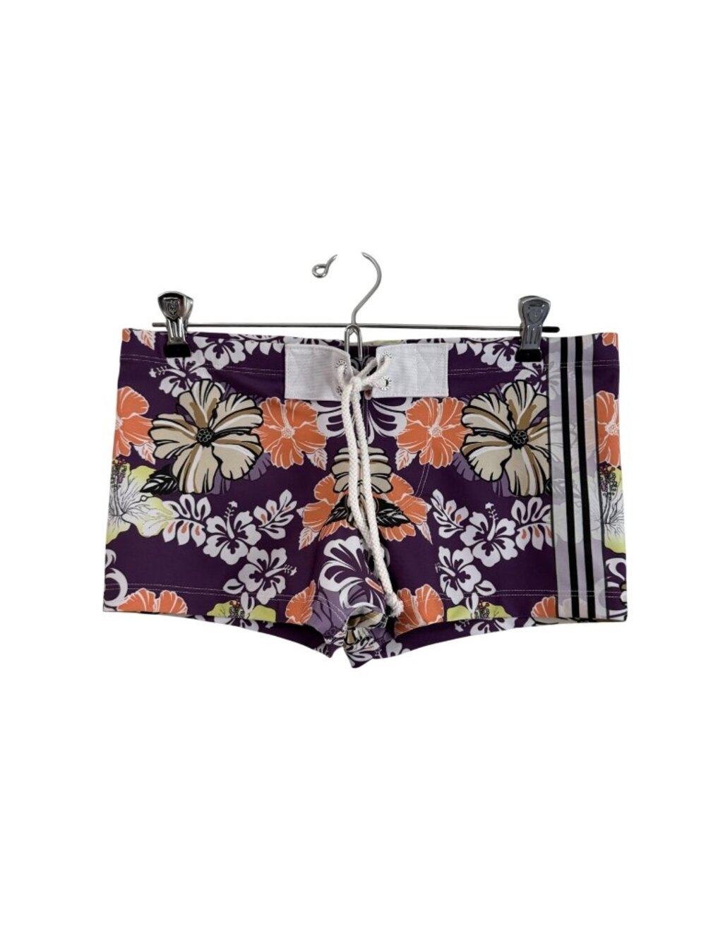 Rufskin Purple Orange Floral Tropical Lace Up Swim Trunks Mens Size Medium